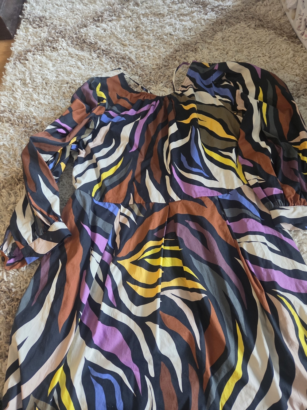 Long Sleeve Multicolor Zebra-Print Midi Dress